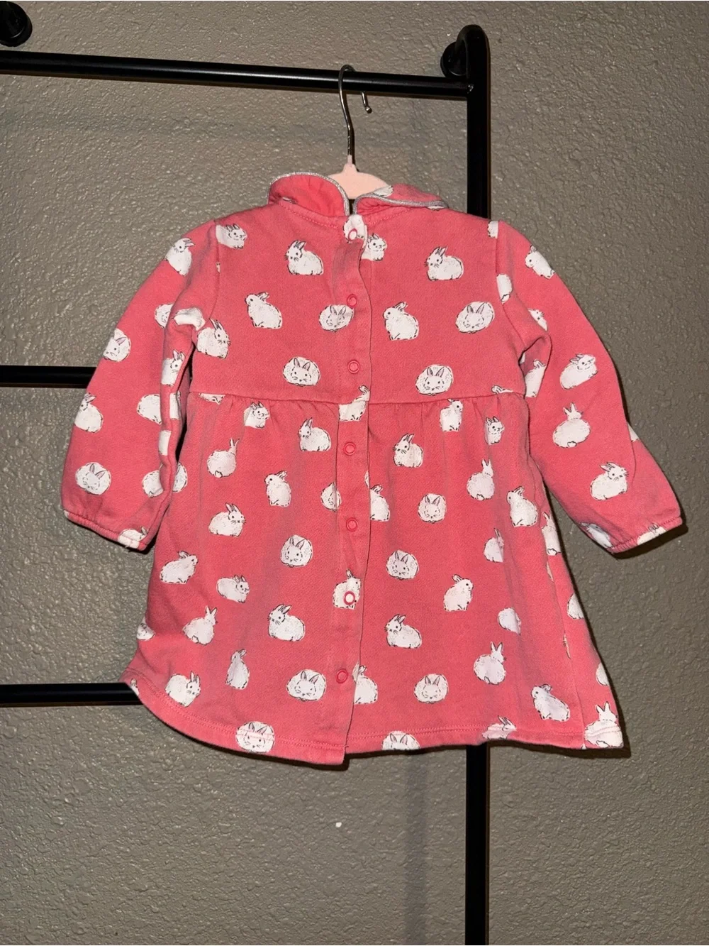 Baby Boden Pink Baby Dress with White Bunny Print